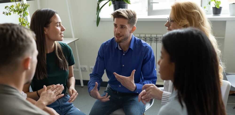 A group of colleagues in a discussion.